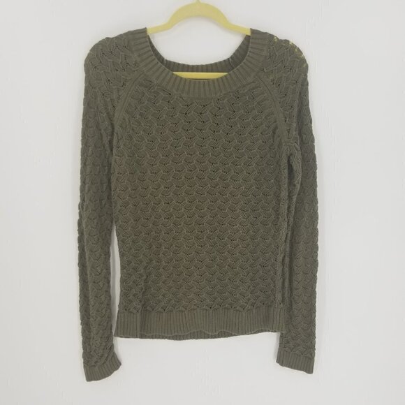 Loft Woven Knit Olive Green Round Neck Chunky Knit Sweater Size Medium - Picture 1 of 4